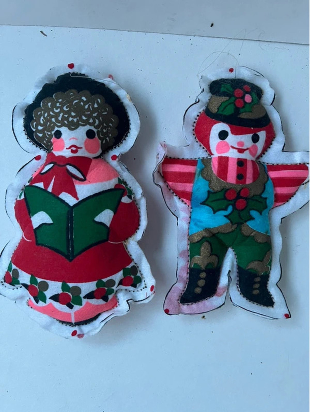 2 pk Vintage fabric Christmas ornaments